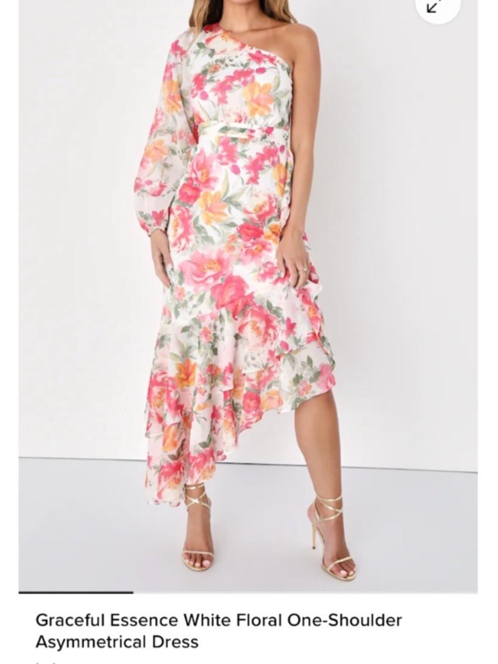 Lulu's Graceful Essence Long Sleeve Asymmetric Hem Dress, LARGE, WHITE FLORAL - Picture 4 of 9